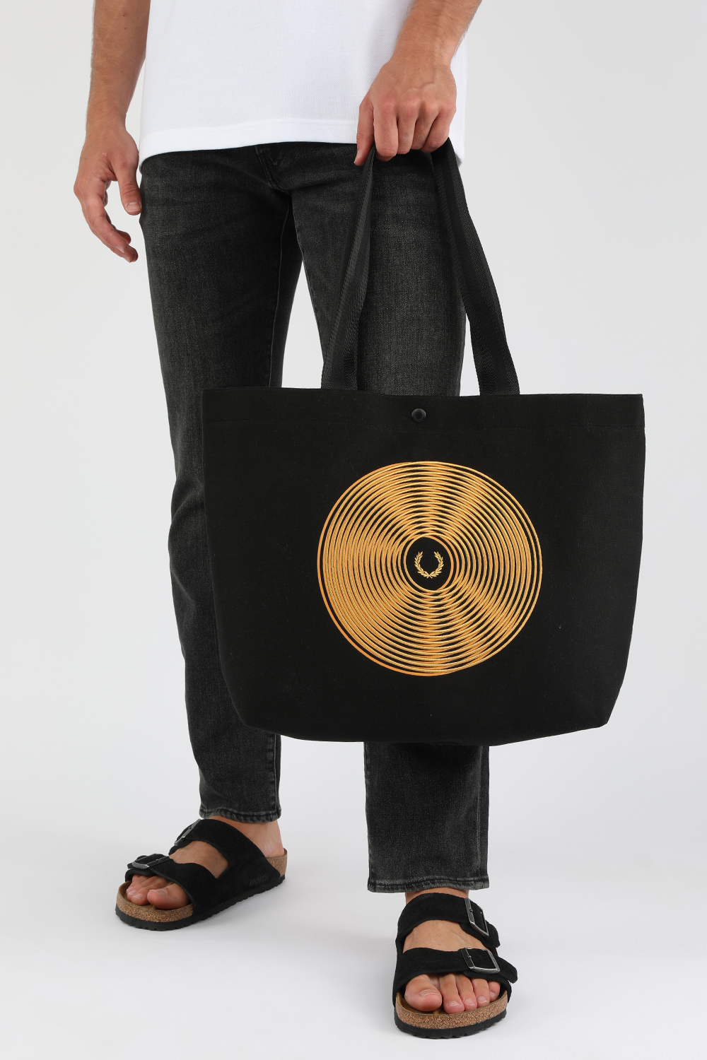 תיק צד שחור עם הדפס דיסק זהב